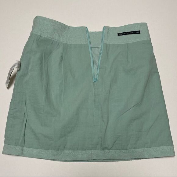 Zara Mint Green Embroidered Pleated Mini Skirt - Picture 5 of 9